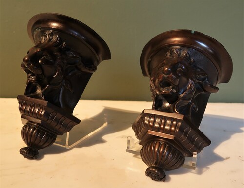 Pair of miniature lion bronze consoles