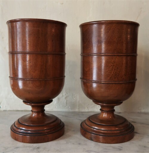 Pair of turned wood vases