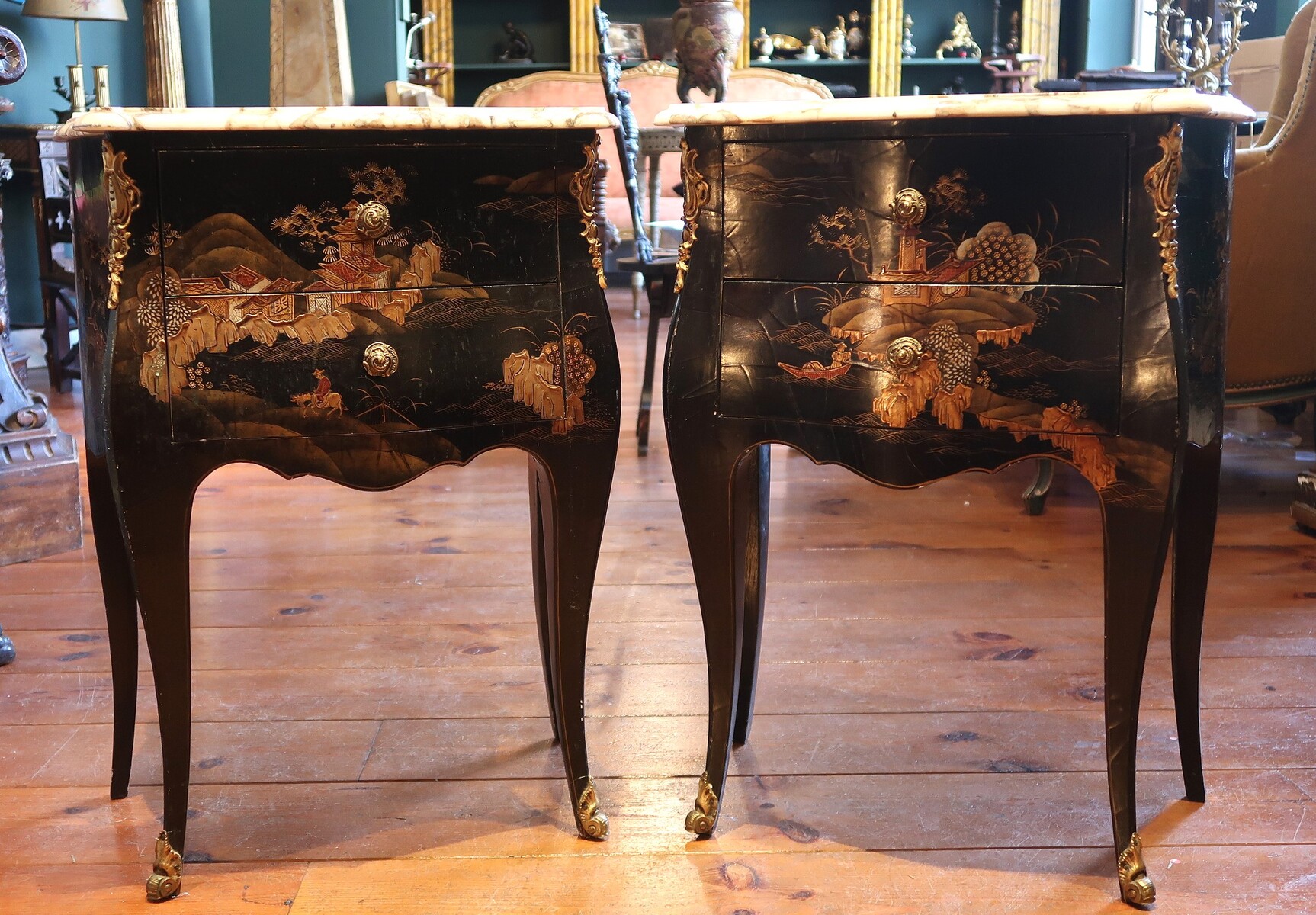 Pair of Louis XV style commodes in Chinese style