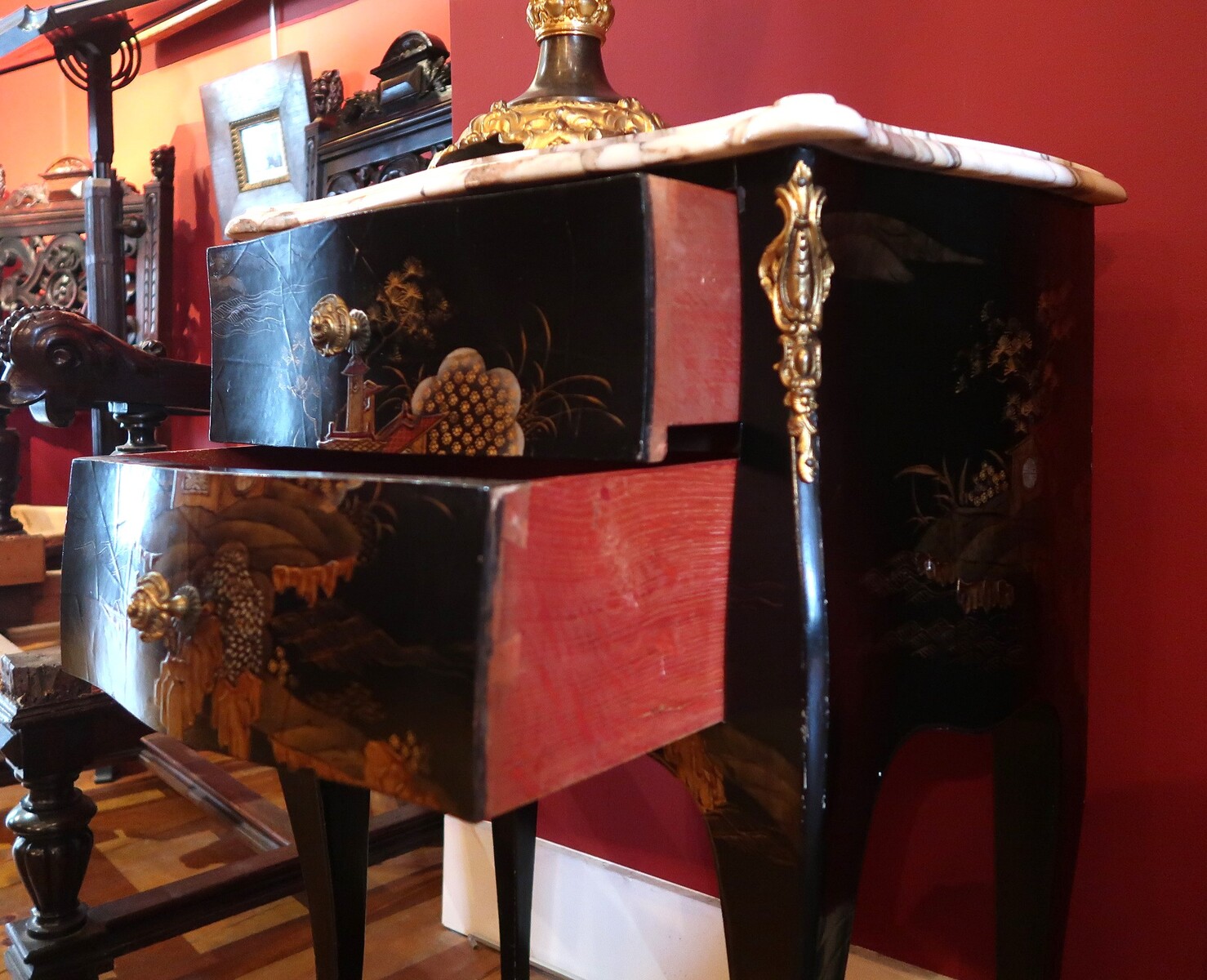 Pair of Louis XV style commodes in Chinese style