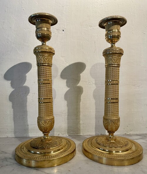 Pair of Ormoulu Restoration style candlesticks