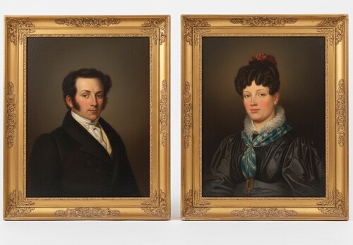 Pair of portraits, notable couple in their original frame