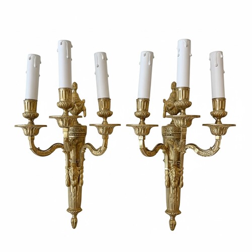 Pair of three-lights sconces in Louis XVI style