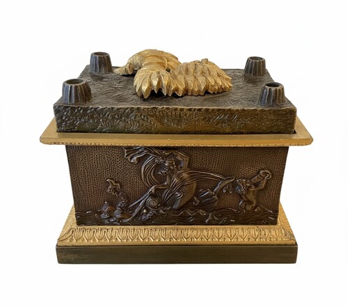 Restoration period inkwell in the shape of an antique sarcophagus.
